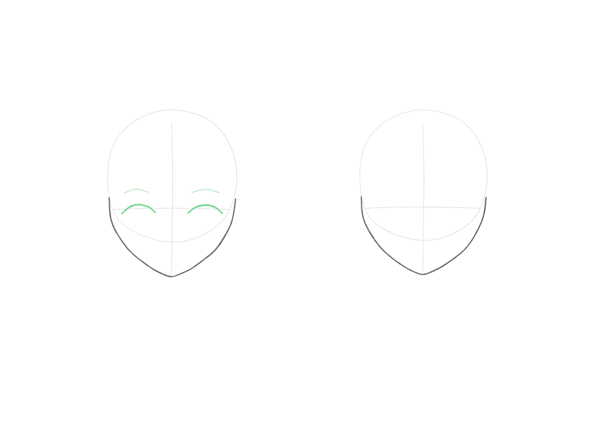 Draw the happy eyes and brows