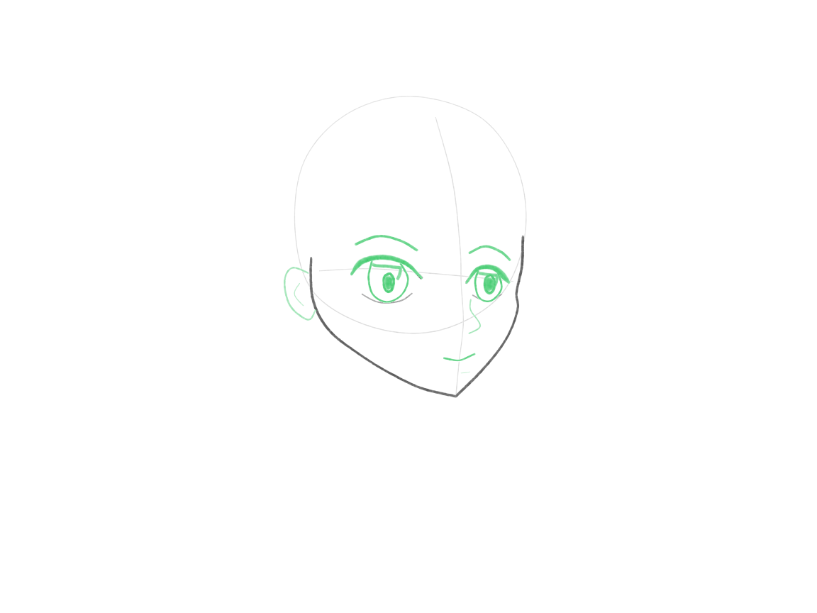 Add the gaze, nose, mouth, and visible ear