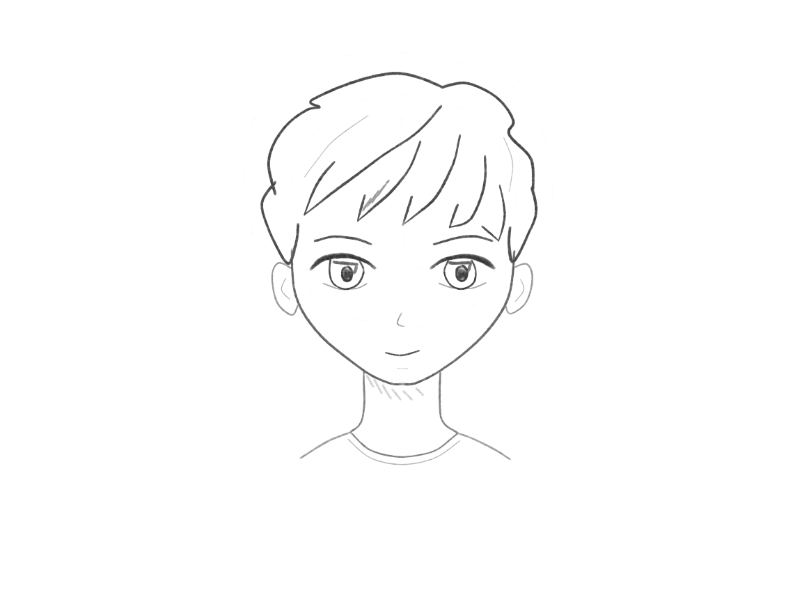 Build a short swept hairstyle around a simple head.