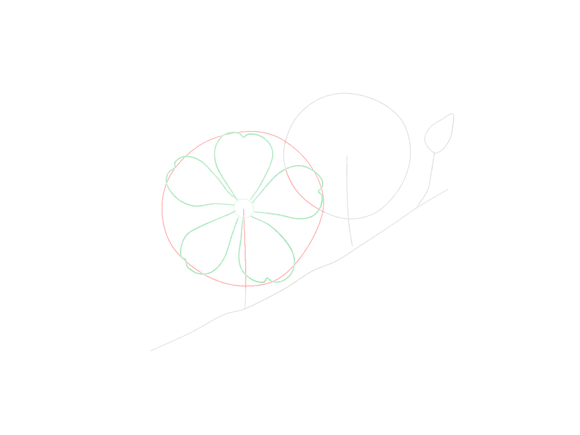 Draw a Cherry-Blossom Branch: checkpoint 2, build the first five-petal blossom