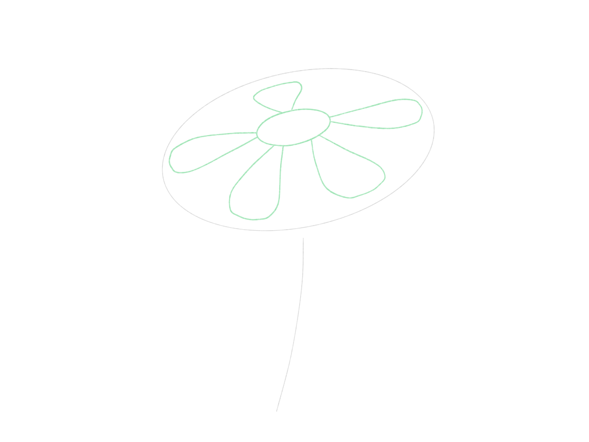 Draw a Daisy Turned to One Side: checkpoint 2, place five key petals