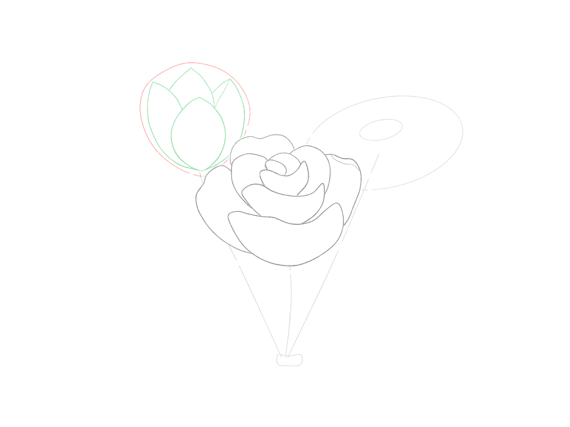 Draw a Small Flower Bouquet: checkpoint 3, build the tulip behind the rose