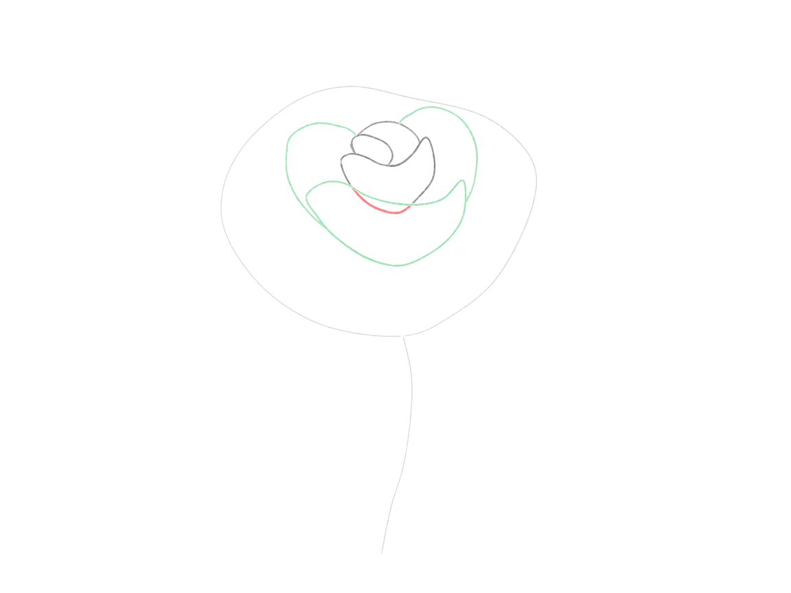 Draw a Partly Open Rose: checkpoint 3, wrap the middle petal group