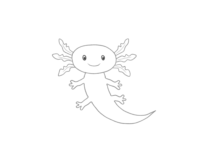 Draw a Cute Axolotl in Motion: checkpoint 4, add the gills and face