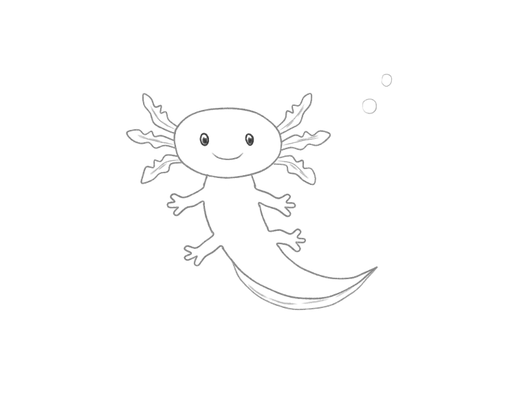 Draw a Cute Axolotl in Motion: checkpoint 5, finish the flowing silhouette