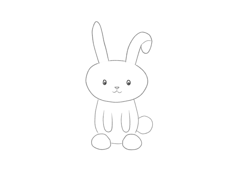 Draw a Cute Bunny with One Folded Ear: checkpoint 4, add paws, feet, and tail
