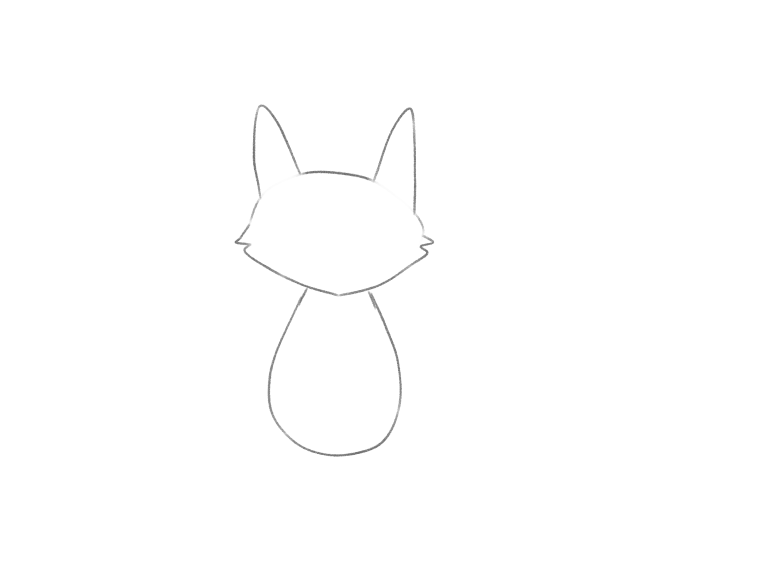 Draw a Cute Fox with a Sweeping Tail: checkpoint 2, shape the ears, cheeks, and muzzle