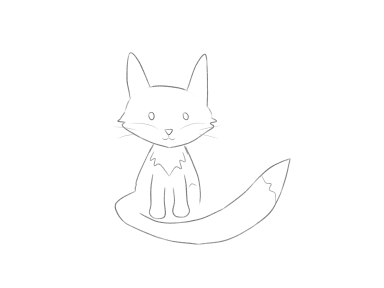 Draw a Cute Fox with a Sweeping Tail: checkpoint 5, place the face and light coat regions