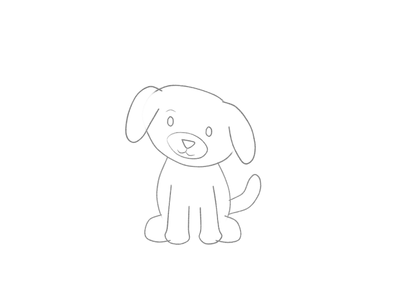 Draw a Curious Puppy: checkpoint 4, add the seated legs and tail