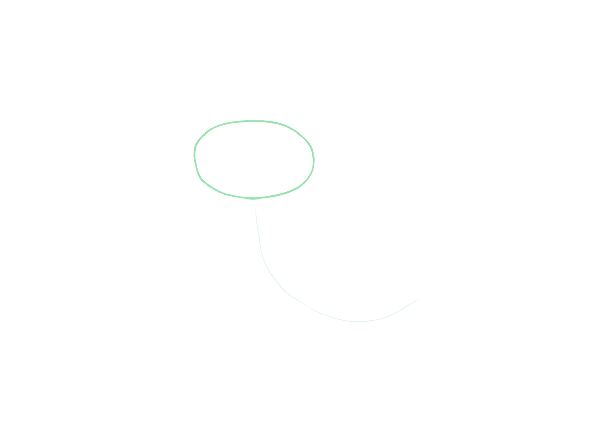 Draw a Cute Axolotl in Motion: checkpoint 1, plan the head and swimming direction