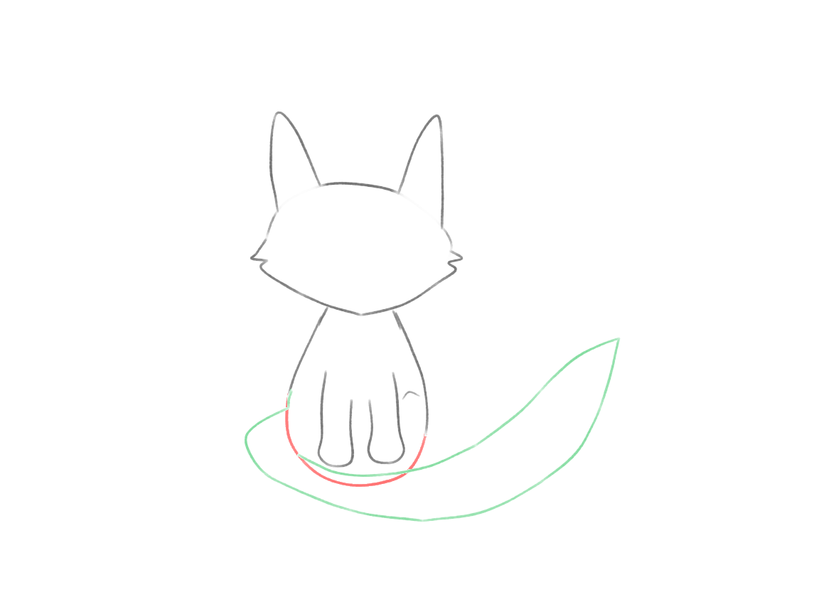 Draw a Cute Fox with a Sweeping Tail: checkpoint 4, wrap the large tail around the body