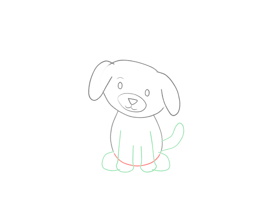 Draw a Curious Puppy: checkpoint 4, add the seated legs and tail