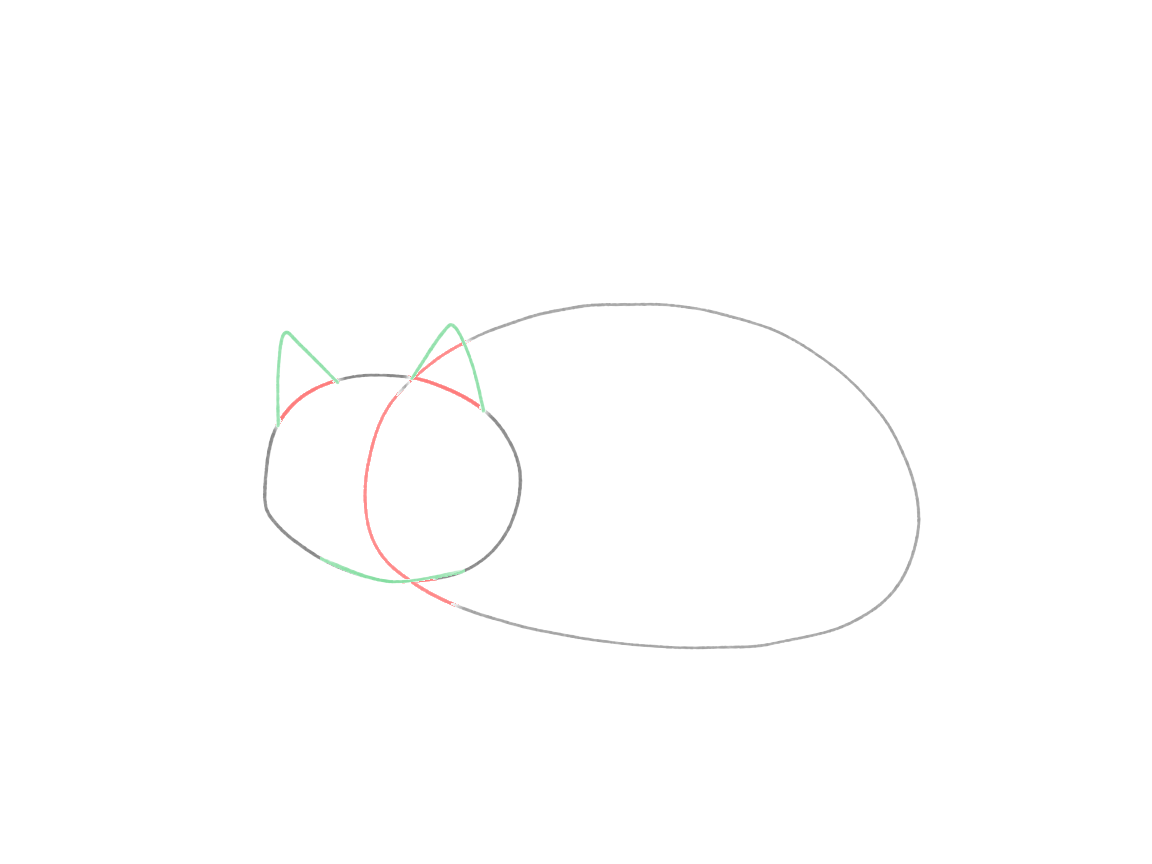 Draw a Cute Sleeping Cat: checkpoint 2, shape the head and ears