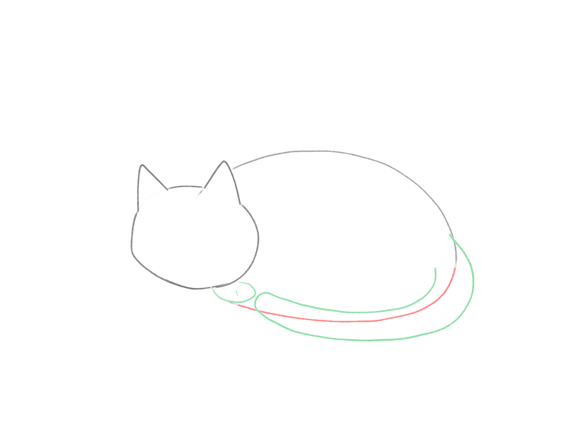 Draw a Cute Sleeping Cat: checkpoint 3, add the curled tail and paw
