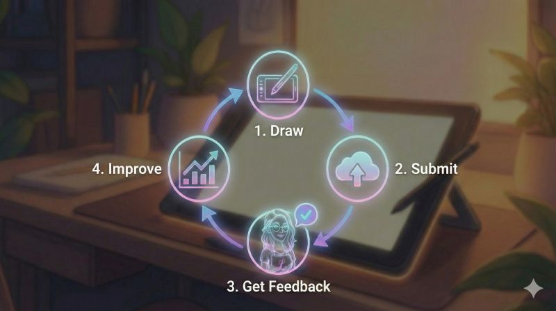 Diagram comparing learning with and without feedback